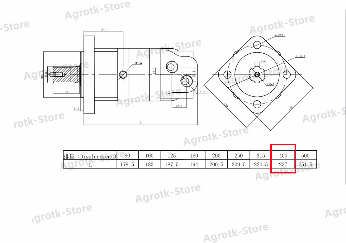 AGT Hydraulic Orbital Motor 4Hole BM5-400 For ECSSTR072 Skid Steer Rotary Tiller