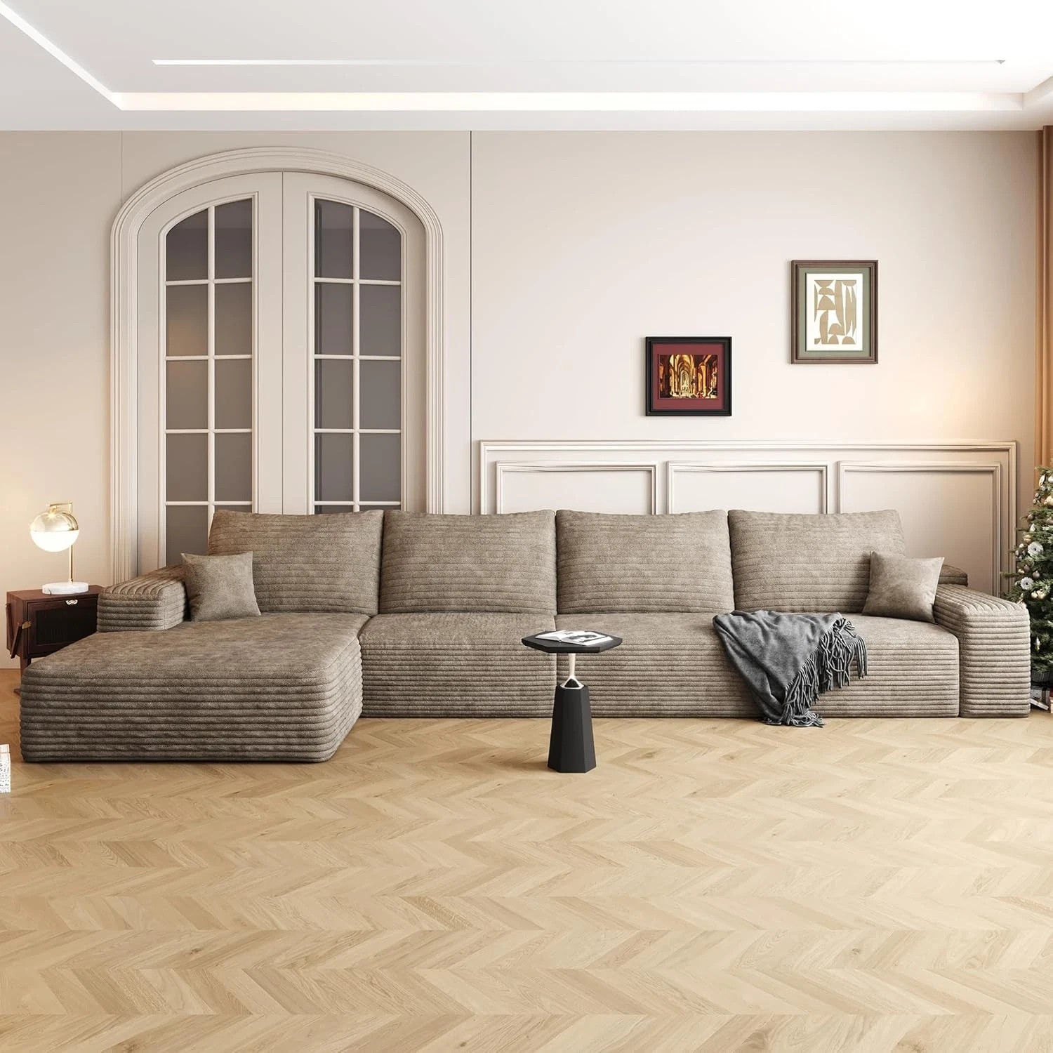 135" Corduroy Couch Sectional Sofa with Chaise L Shape Boneless Cloud Couches