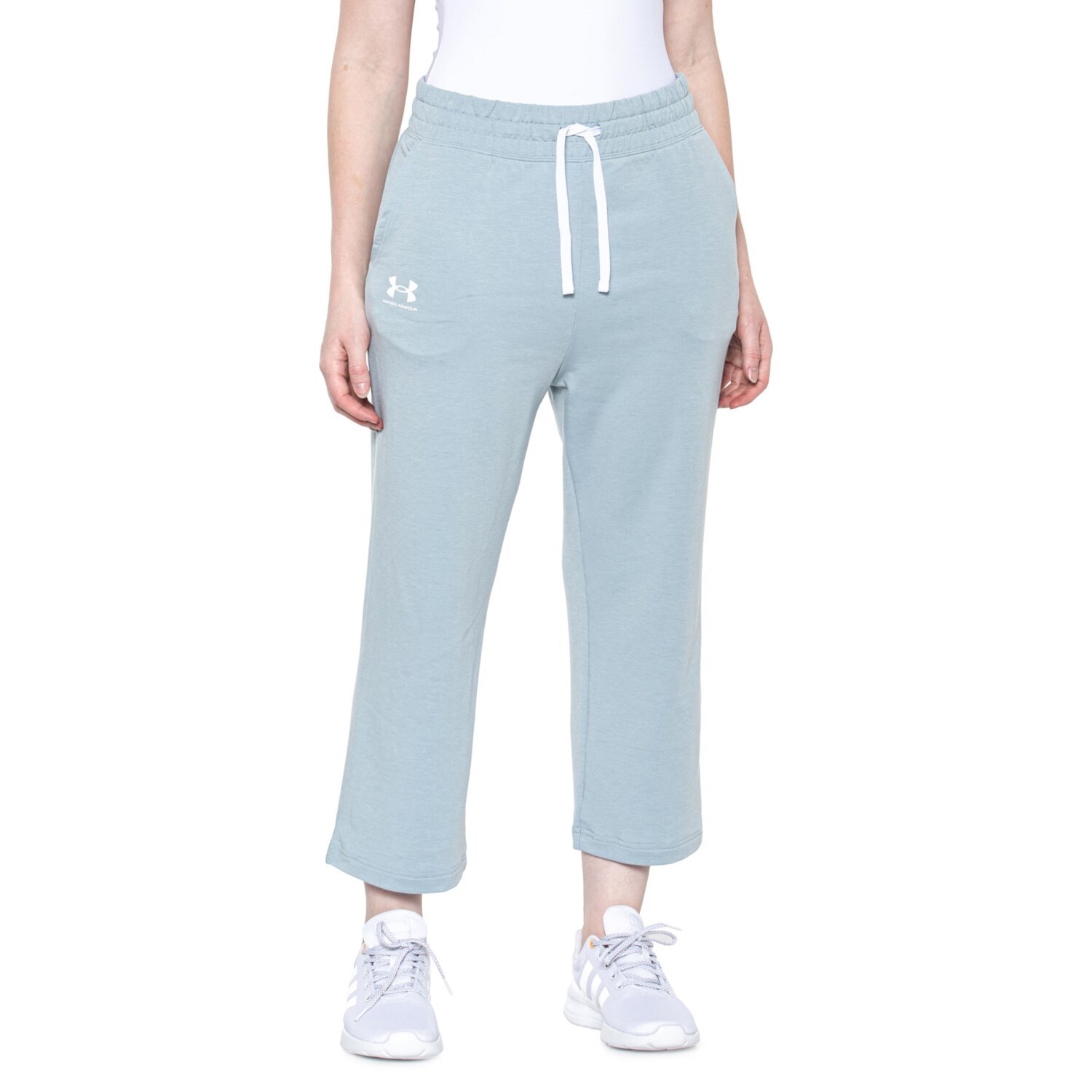 Medium NWT Women's Under Armour Blue Rival Terry Flare Crop Pants Sweatpants