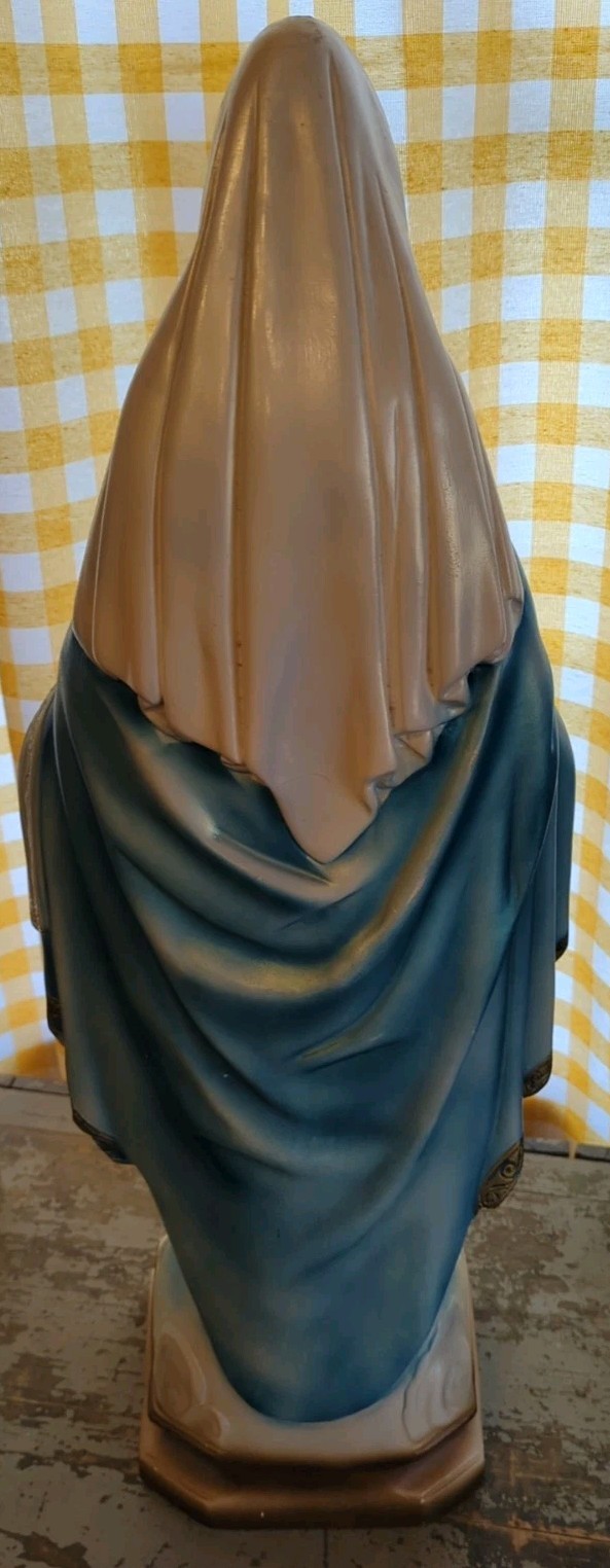 Beautiful Older Plaster Chalkware Statue of Mary, Our Lady of Grace, 26 1/4" T