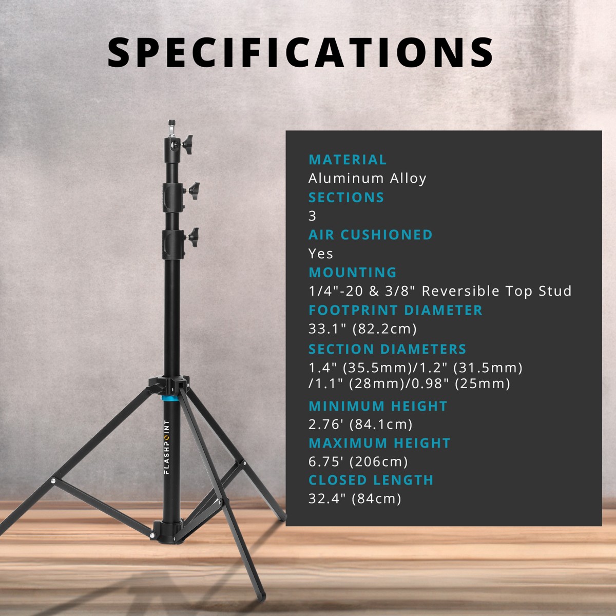 Flashpoint Pro Heavy-Duty Air-Cushioned Auto Light Stand (7')