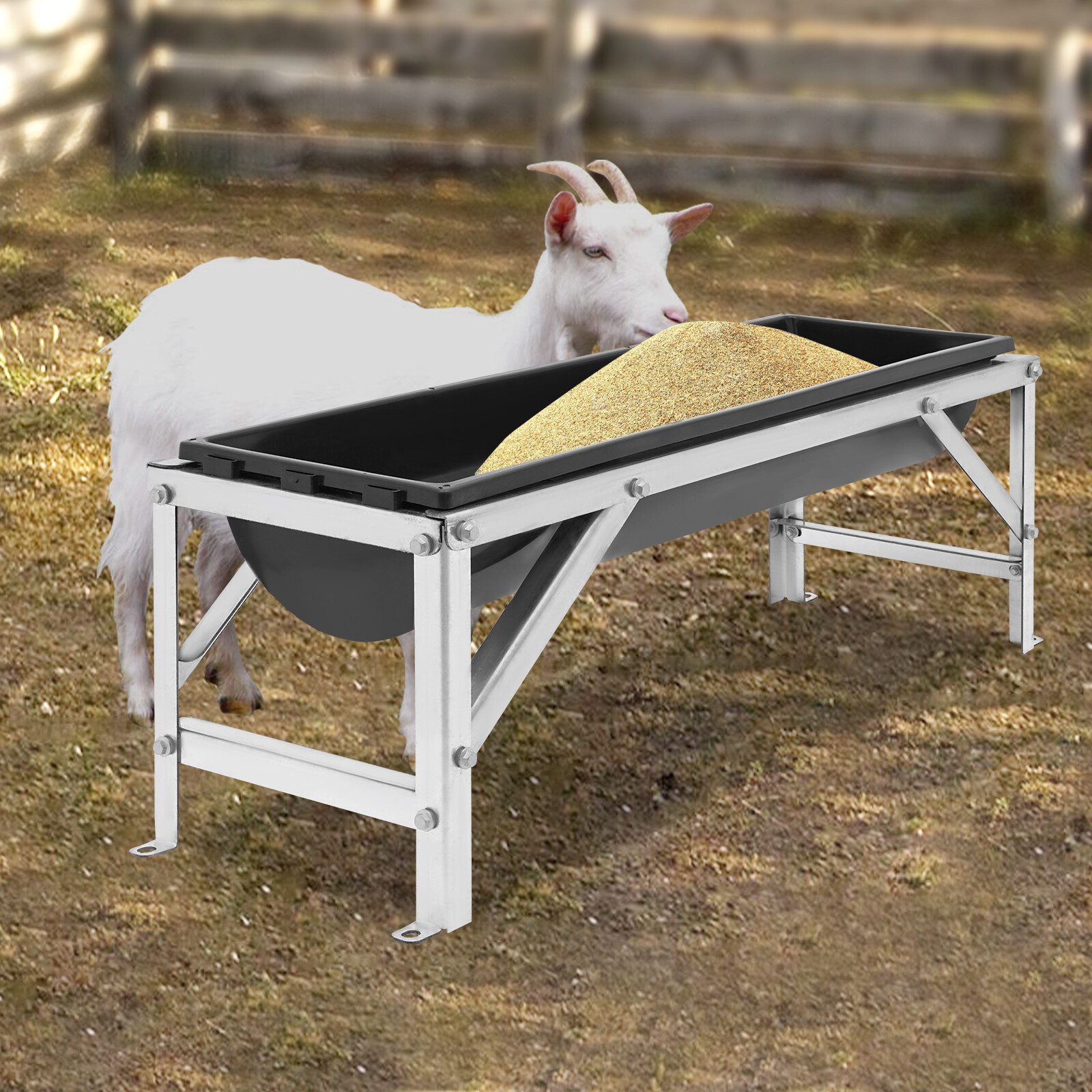 40.5" Livestock Feeding Trough 9.25 Gallon Pasture Hay Feeder Floor Standing