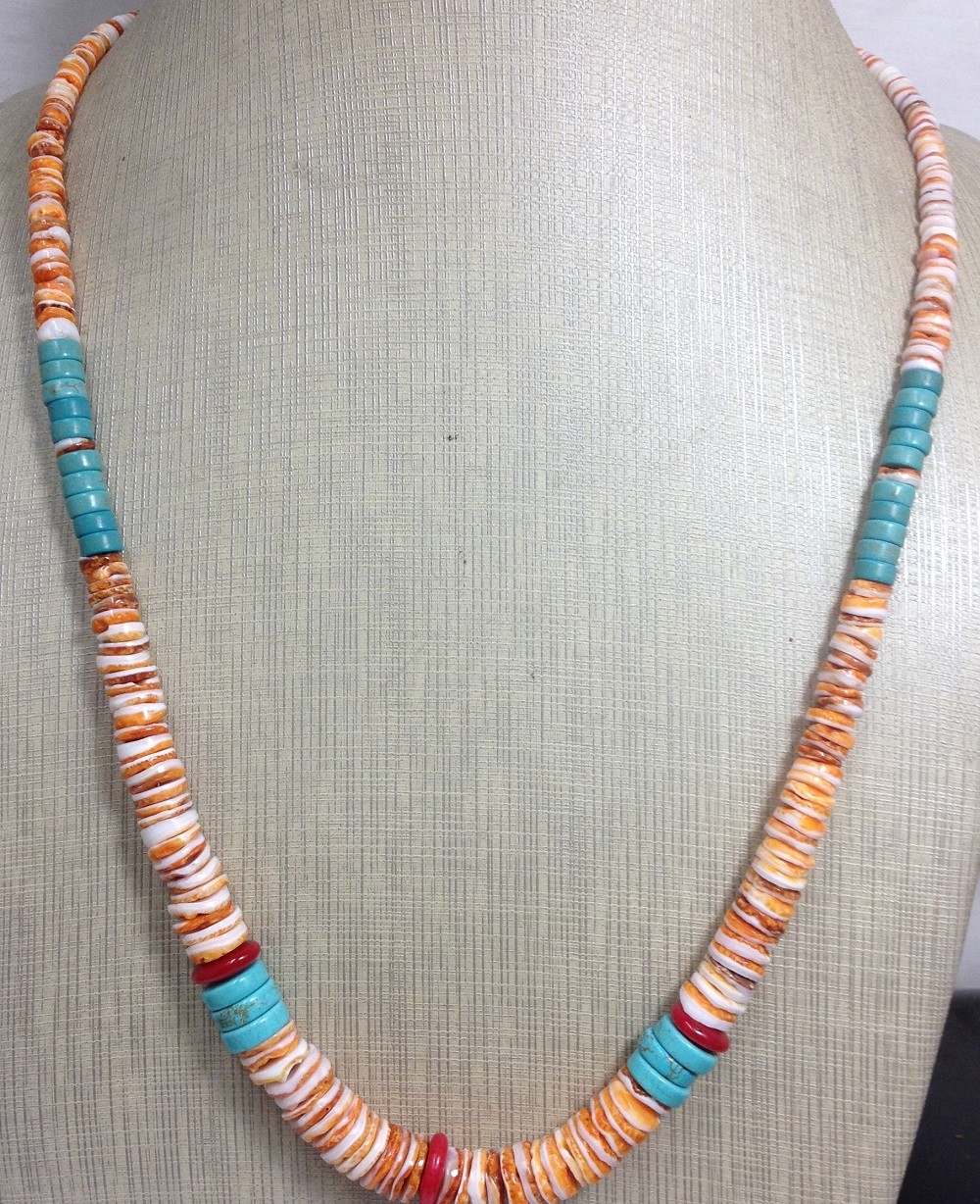 orange/white spiny oyster shell/turquoise/coral heishi necklace 22"(g180v-w1)
