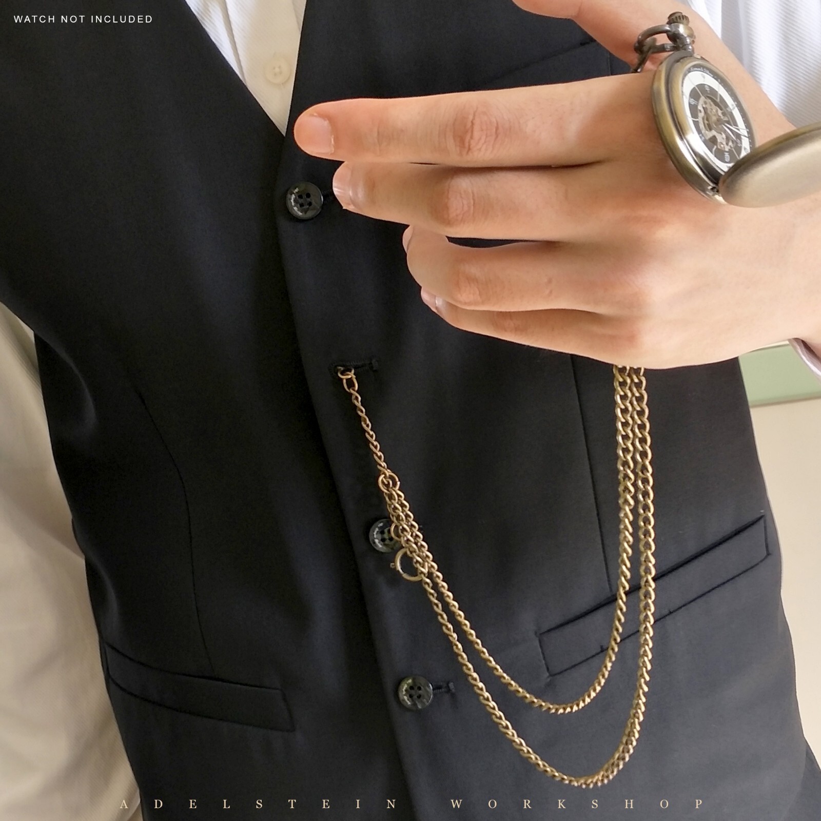 Brass Waldemar Double Albert Pocket Watch Chain, Swivel, Drop FOB006 (See NOTE)