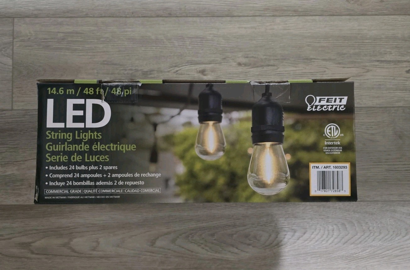 Feit Electric 48' LED Filament String Light 24 bulbs waterproof Indoor/outdoor