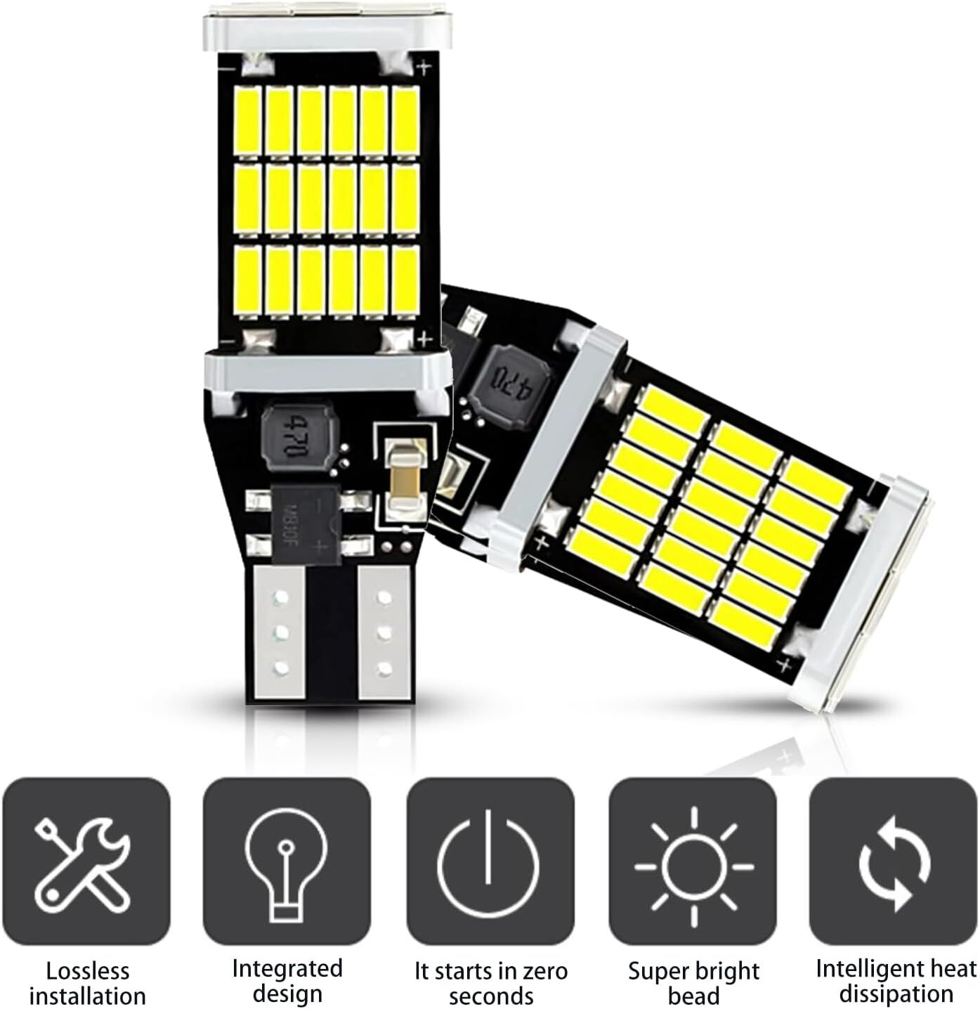 T15 921 912 LED Reverse Backup Light Bulbs W16W 916 6000K Super Bright White