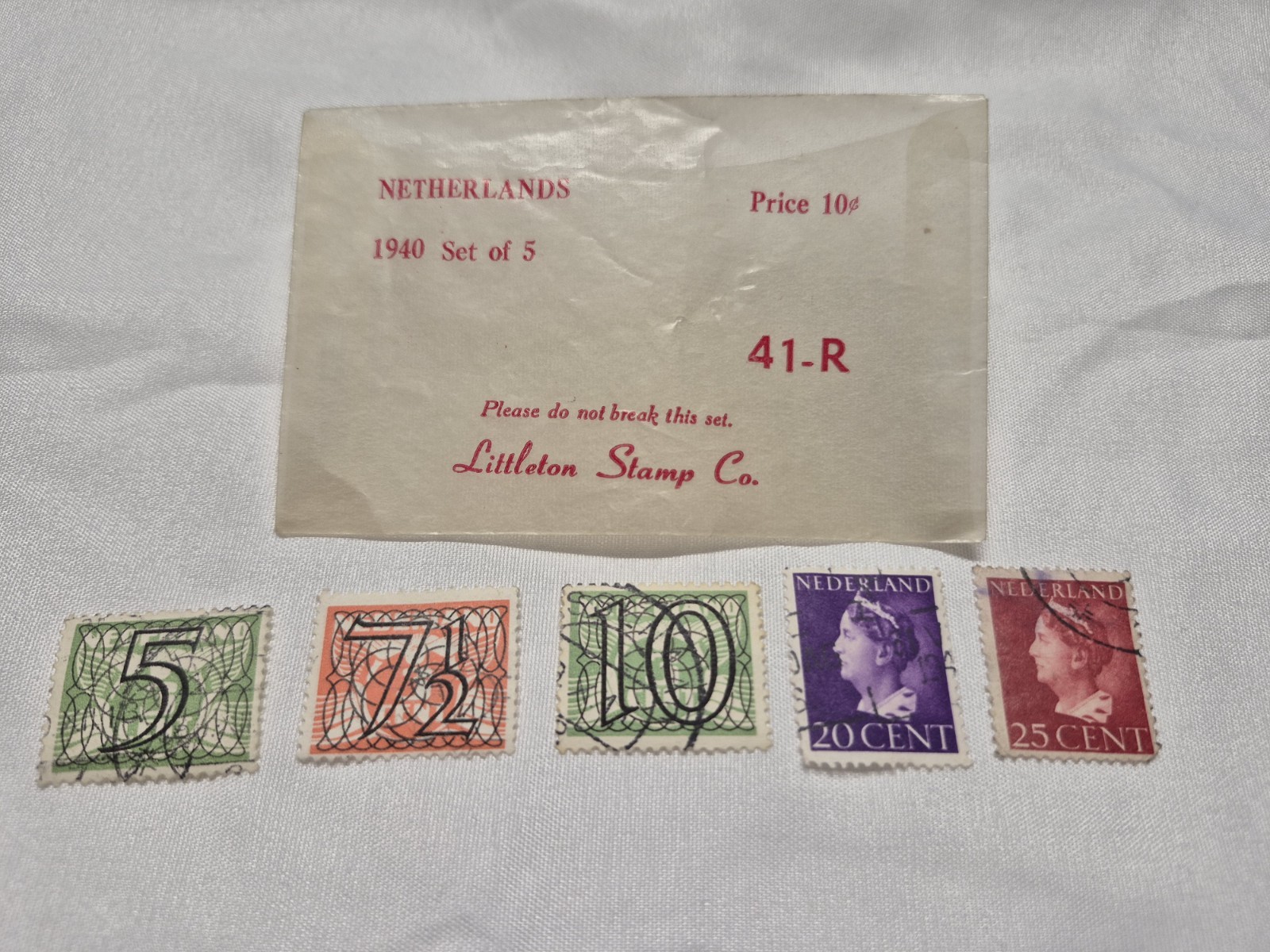 1940 Set Of 5 Netherlands Stamps 41-R, Littleton Stamp Co