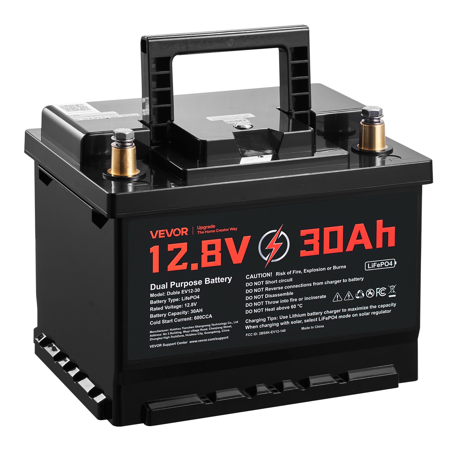VEVOR 12V 30Ah Dual Purpose LiFePO4 Lithium Battery 600 CCA Starter Deep Cycle