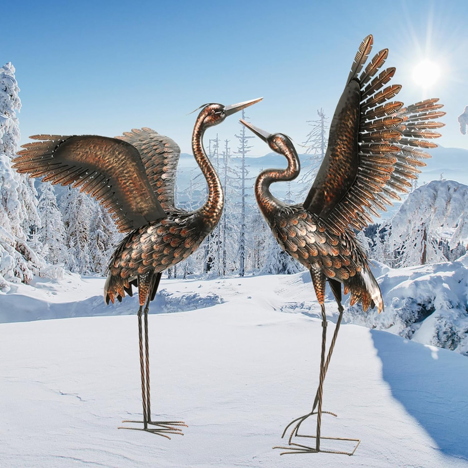 Garden Statue Outdoor Metal Heron Crane Yard Art Sculpture for Lawn Patio