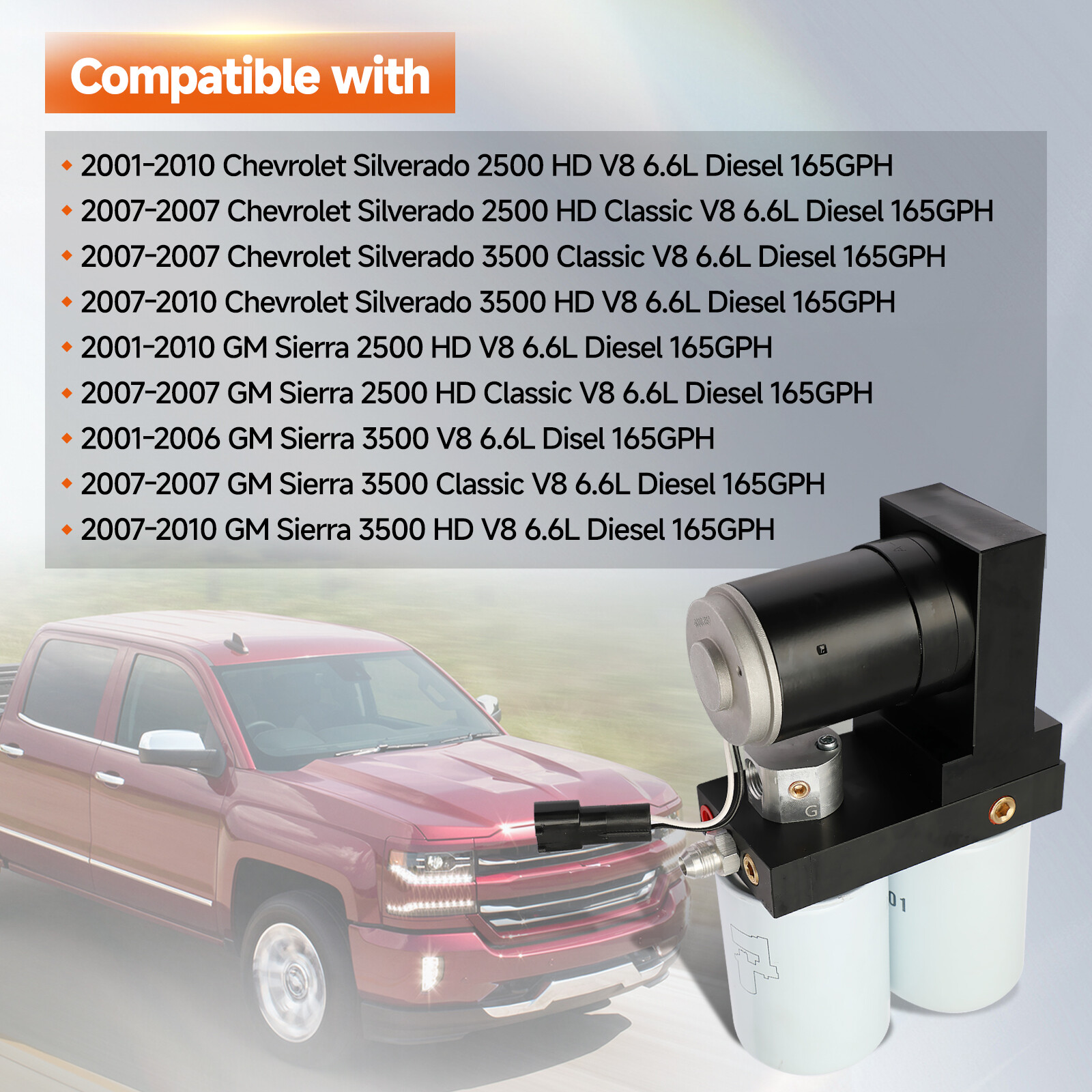 TSC10165G 165GPH Diesel Fuel Lift Pump System For 01-10 Chevy GMC Duramax 6.6L