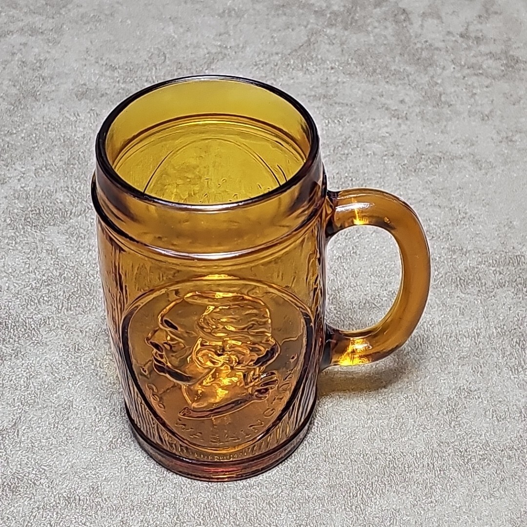 VTG George Washington Mount Vernon amber glass beer mug stein