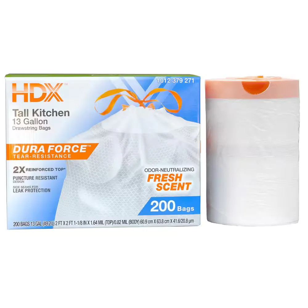 13 Gallon Fresh Scent Tall Kitchen Trash Bags with Drawstring, 200-Count