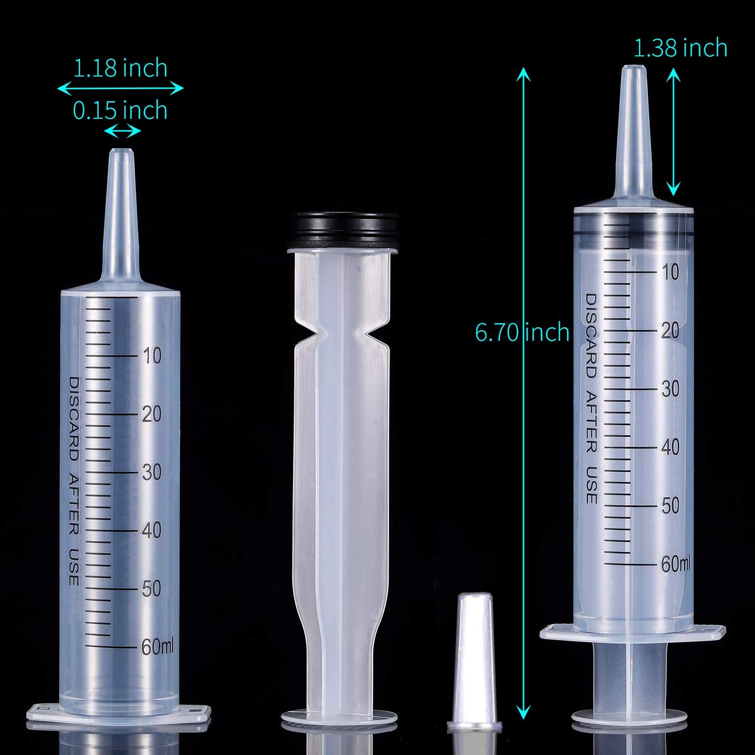 4 Pack 20ml & 60ml Plastic Syringe, Large Syringes Without Needle for Scientific