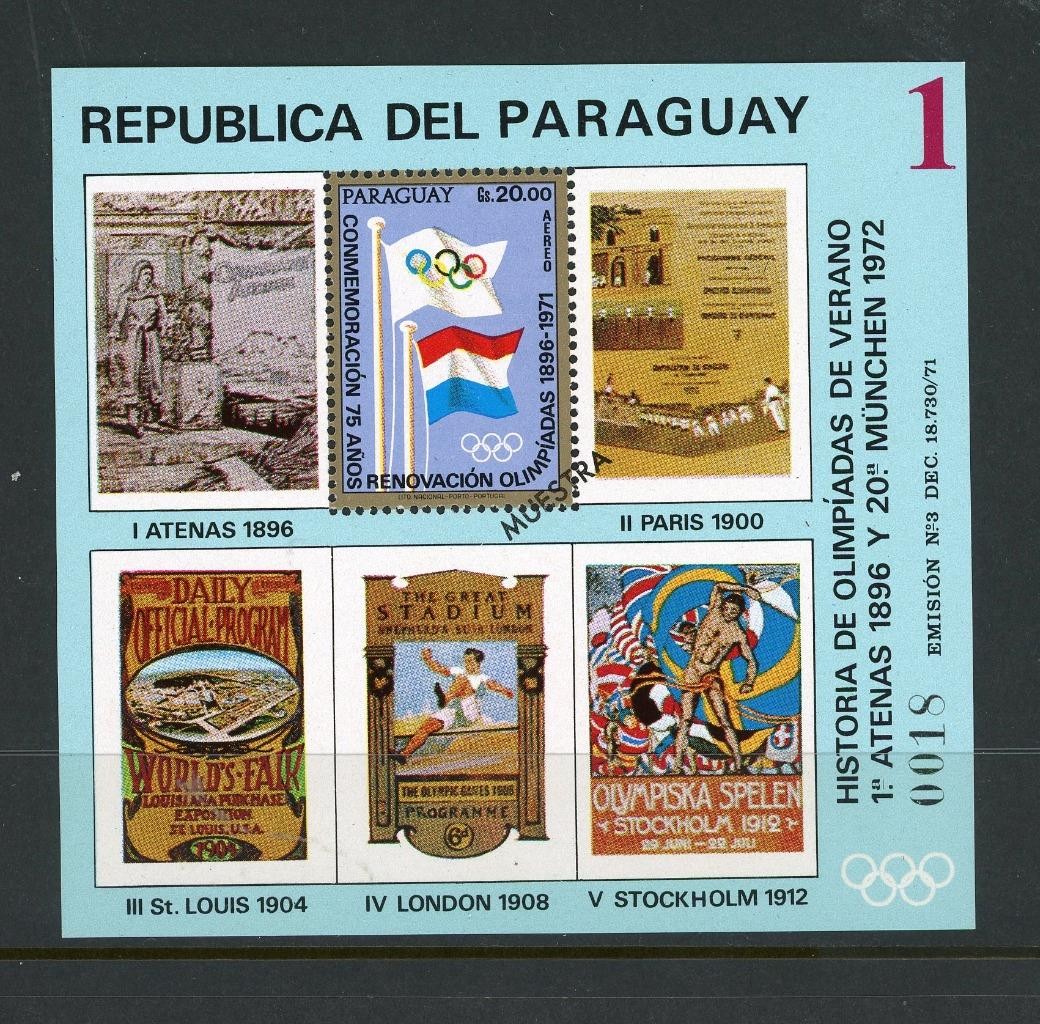 Paraguay 1972 Mi block  183 Olympics History Specimen  MH