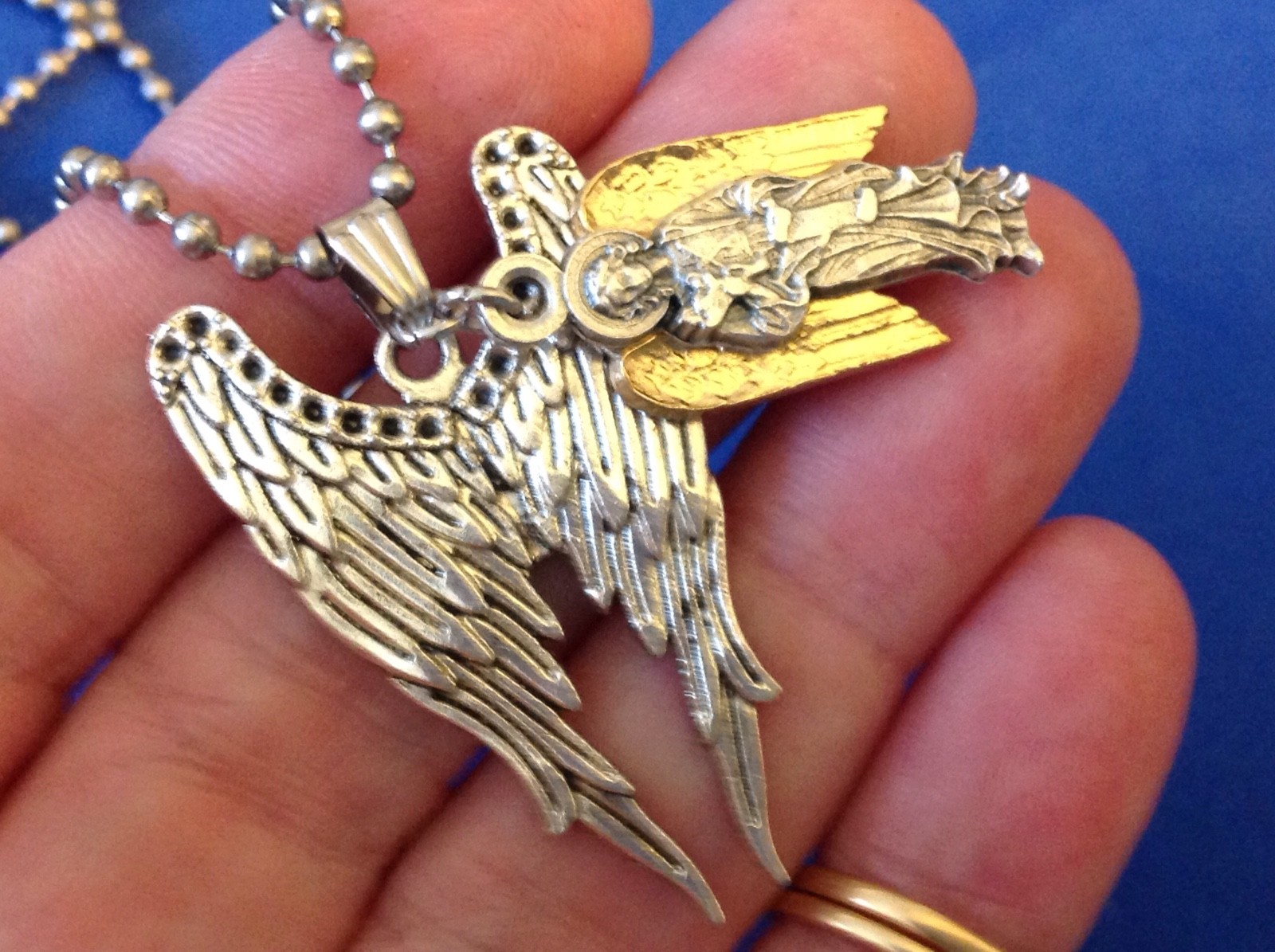 CUSTOM ARCHANGEL St GABRIEL Saint Medal NECKLACE Pendant Gold Plate Angel Wings
