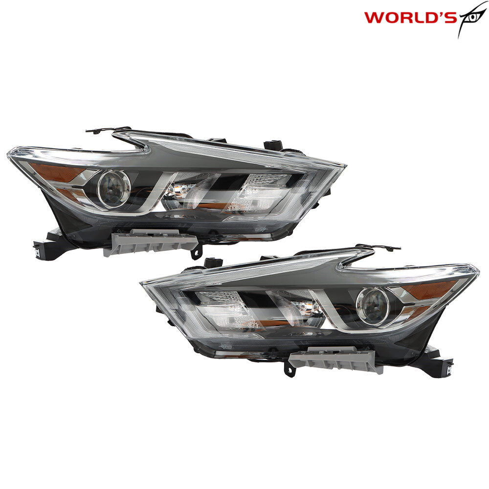 Headlights For 2016-2018 Nissan Maxima S SL SV Halogen w/ LED DRL Black RH+LH