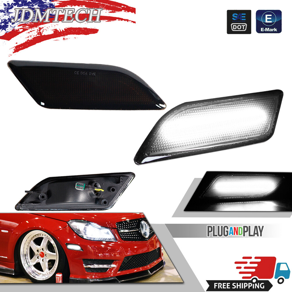 White LED Side Marker Lights Smoke Lens For 2012-14 Mercedes W204 C250 C300 C350