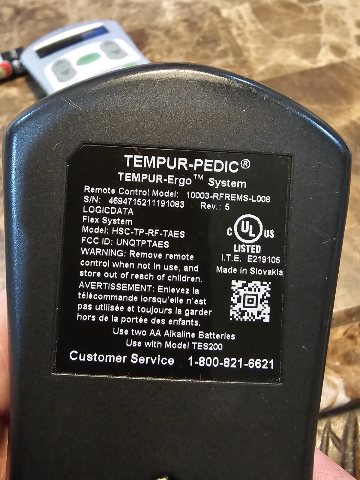 TempurPedic Tempur-Ergo 10003-RFREMS-L008 Remote Control OEM ** TESTED WORKING
