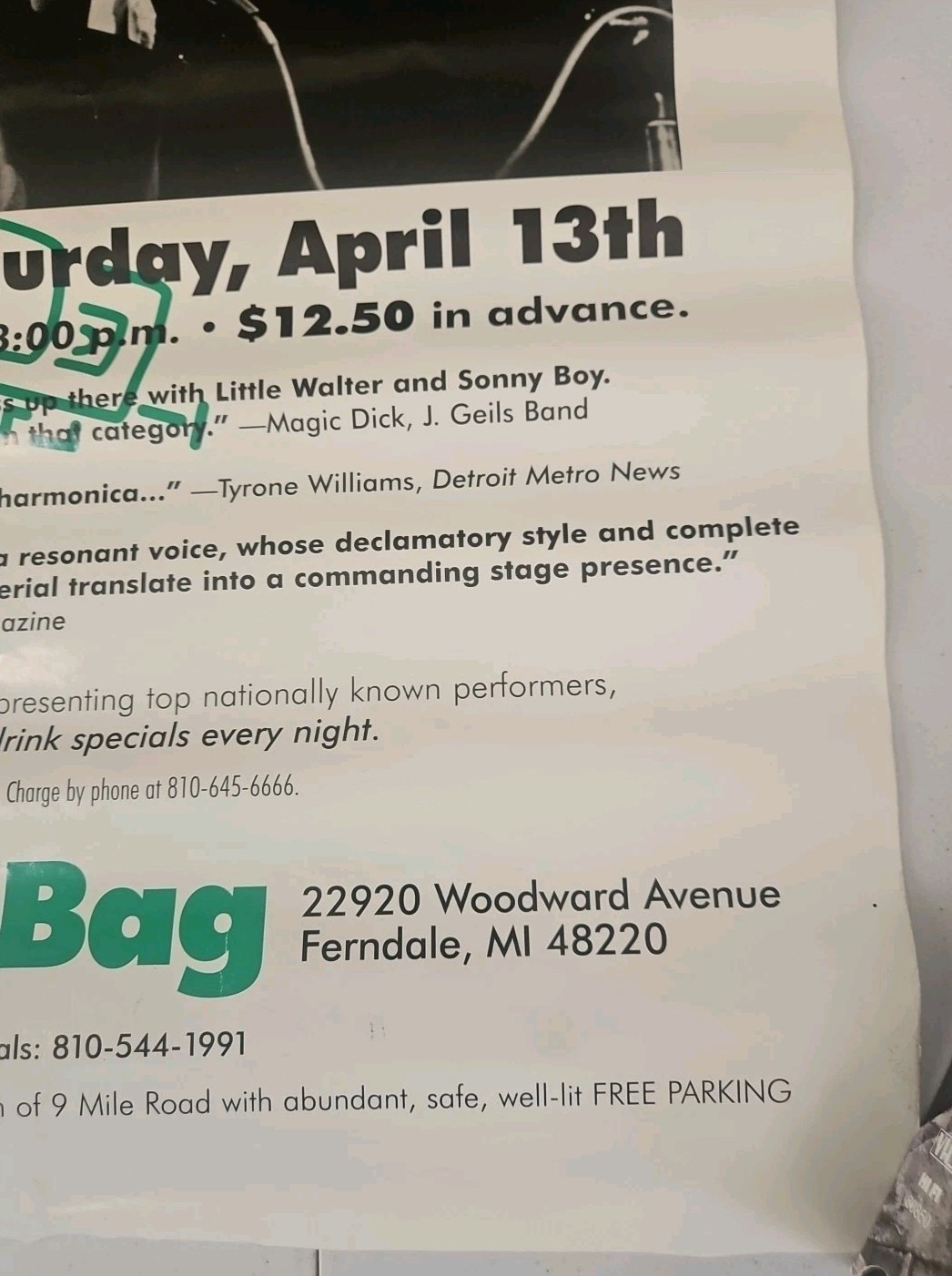Vintage Blues Junior Wells Poster April 13 1996 Show At Magic Bag 21 3/4 × 17