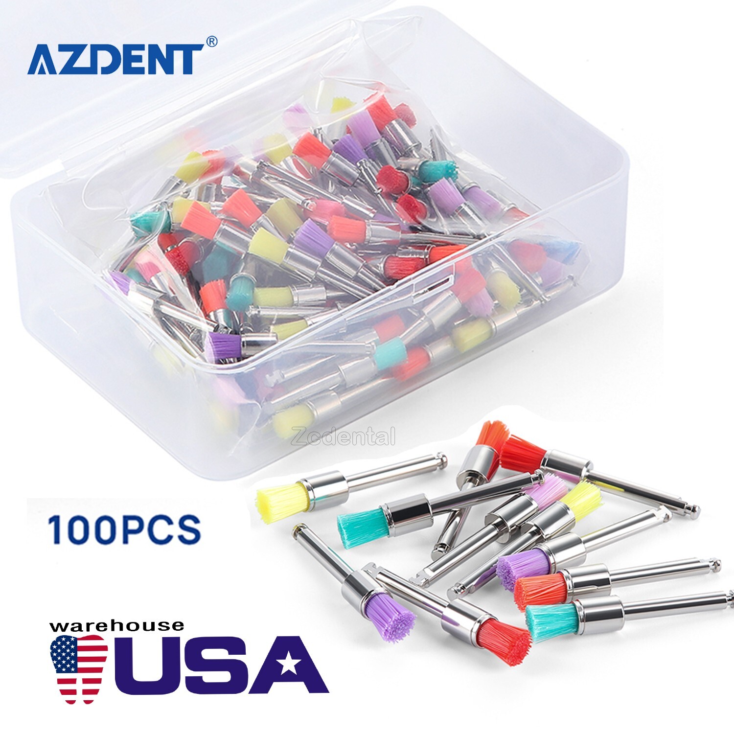 100pzas Dental Cepillos Dentales de Tazón para Pulir Tipo Plano de Nylon AZDENT