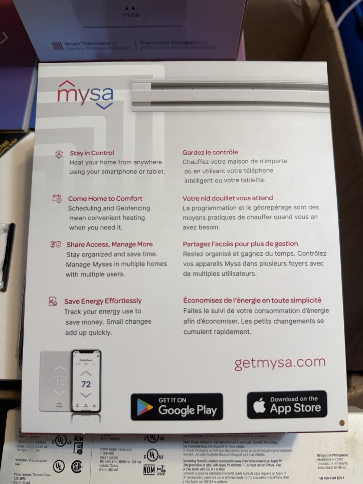 Mysa Smart Thermostat for Electric Baseboard Heaters - White V2