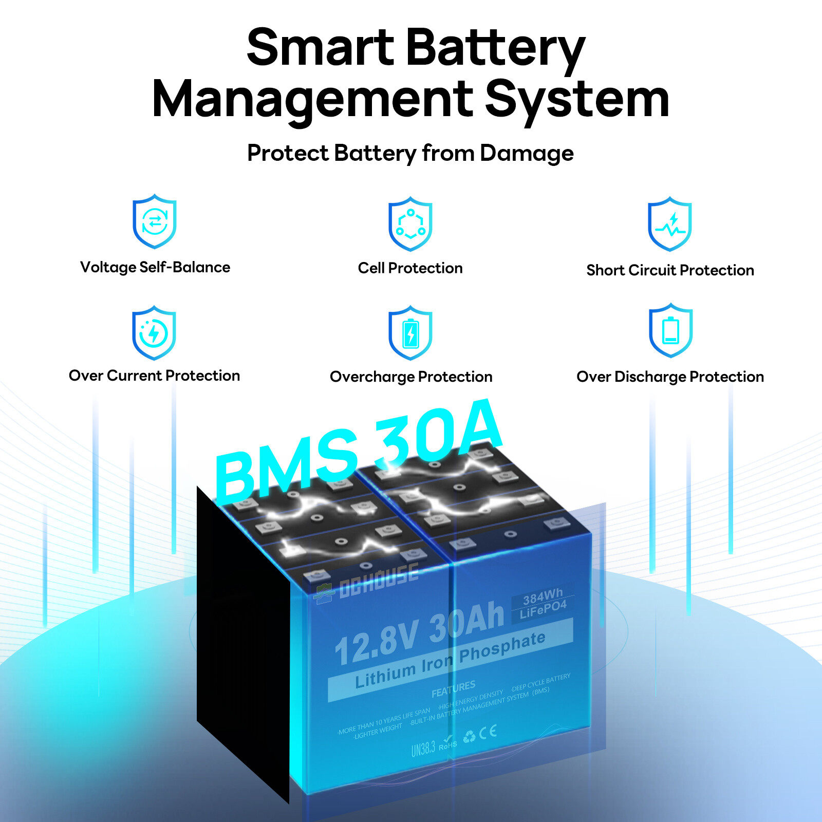 12V 30Ah LiFePO4 Lithium Battery BMS Deep Cycles Fish Finder Trolling Motor Boat