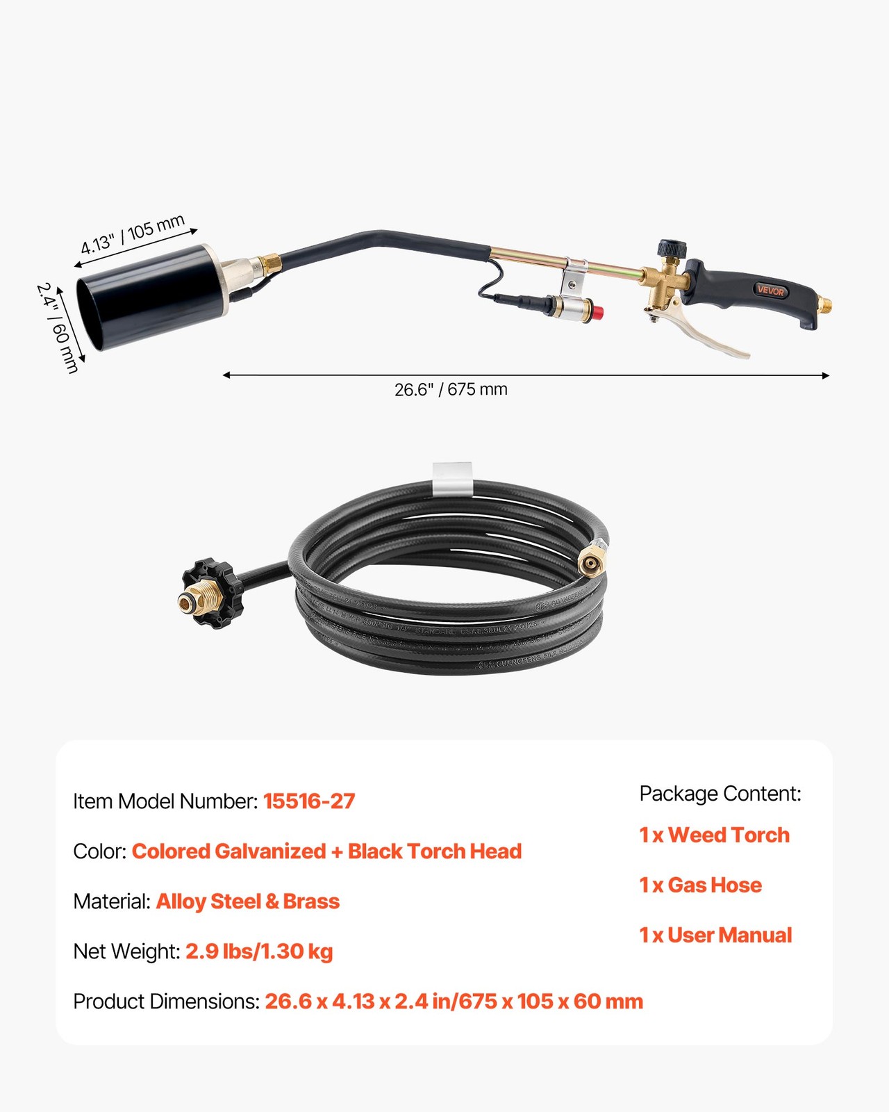 VEVOR Propane Weed Torch Burner Ice Snow Melter 1800000 BTU 10ft Hose Blow Torch