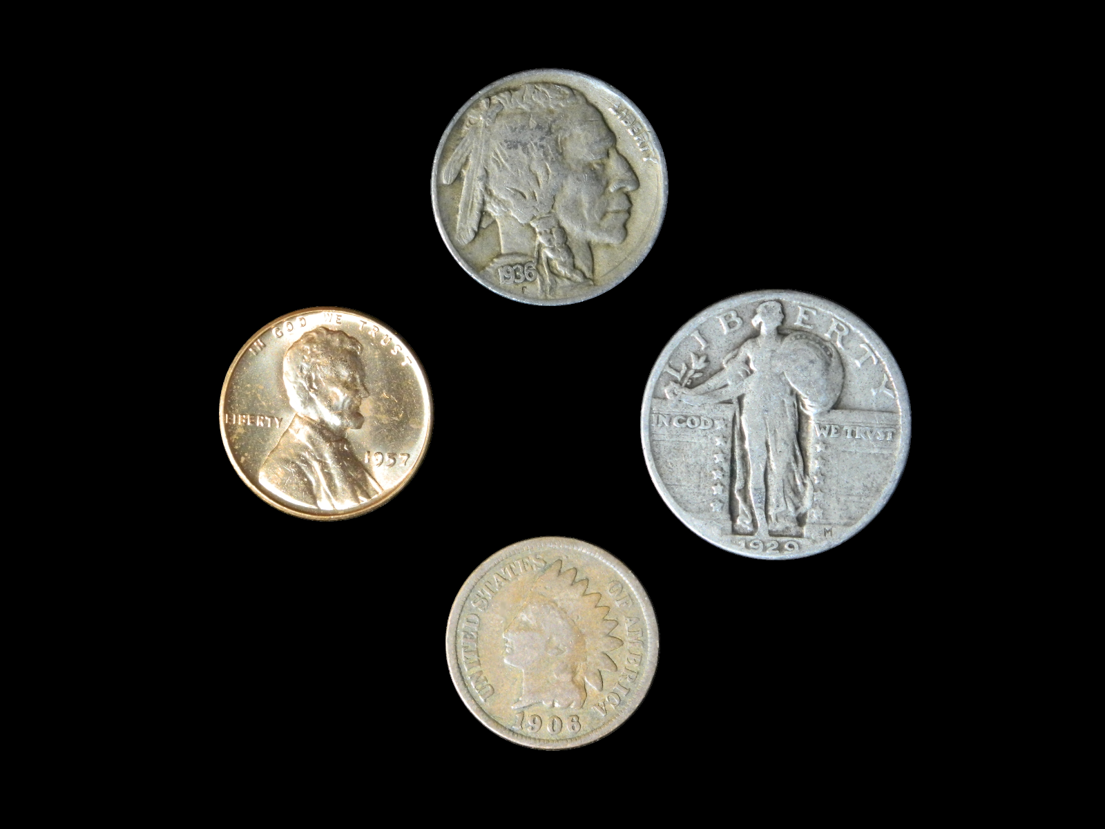 4 Coin US Estate Lot Set Buffalo Indian Head BU Wheat & Standing Liberty