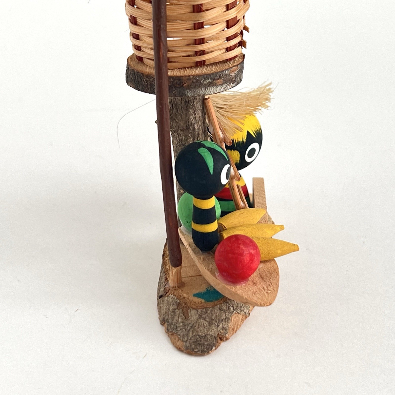 Vintage Black Americana Wood Tiki Hut & Palm Tree Fruit Florida Souvenir Kitsch