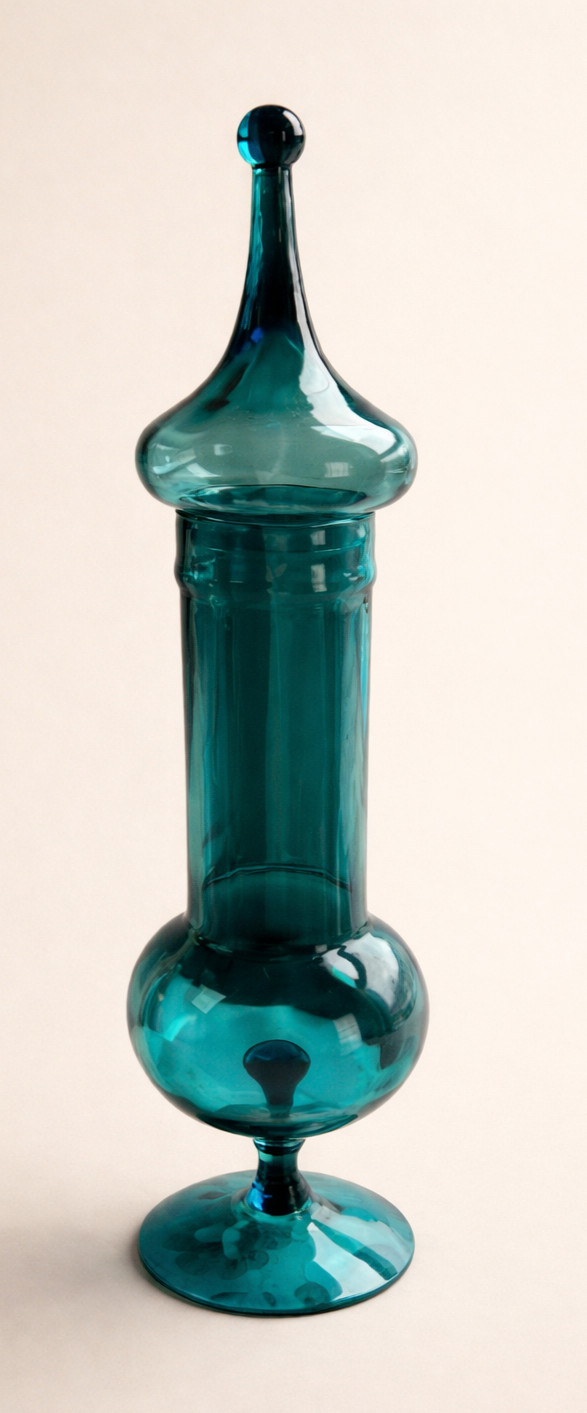Vintage Empoli Italian Teal Faceted Art Glass Genie Bottle Decanter 20” MCM