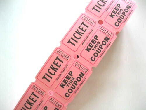 Raffle Tickets 100 Flat Double Stub 50/50 Keep This Coupon Carnival Festival