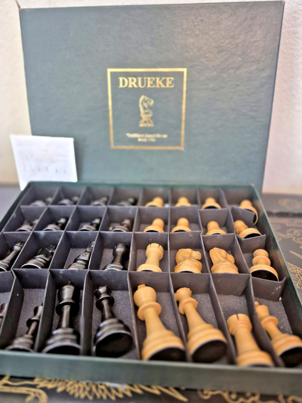 Drueke Luxury Box Wood Ebony Staunton Chess Set 4" King Players Choice? Weighted