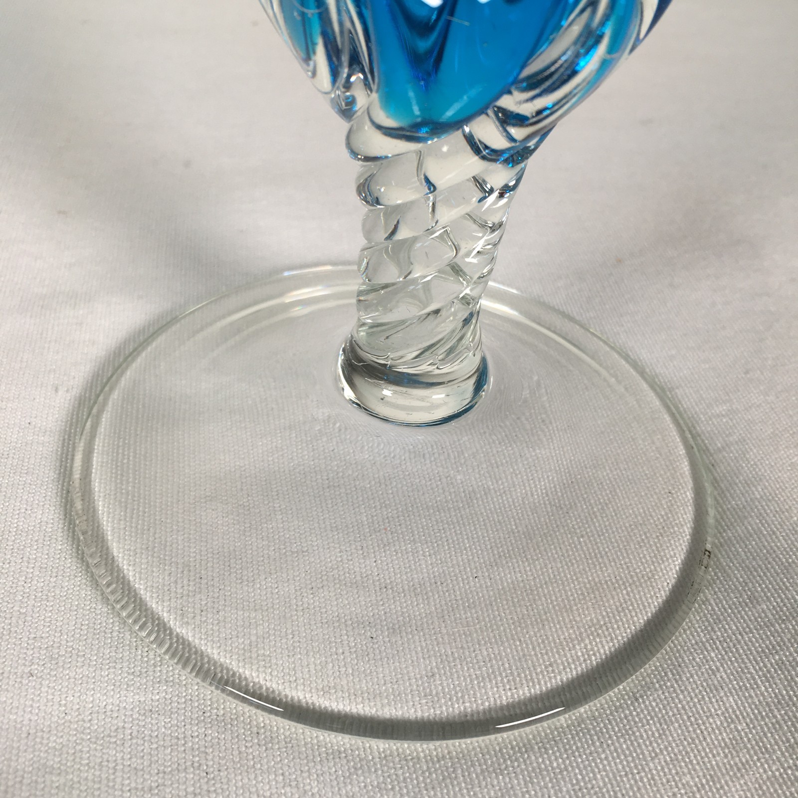 Vintage MCM Empoli Turquoise Glass Decanter w/Clear Flame Glass Stopper 20"