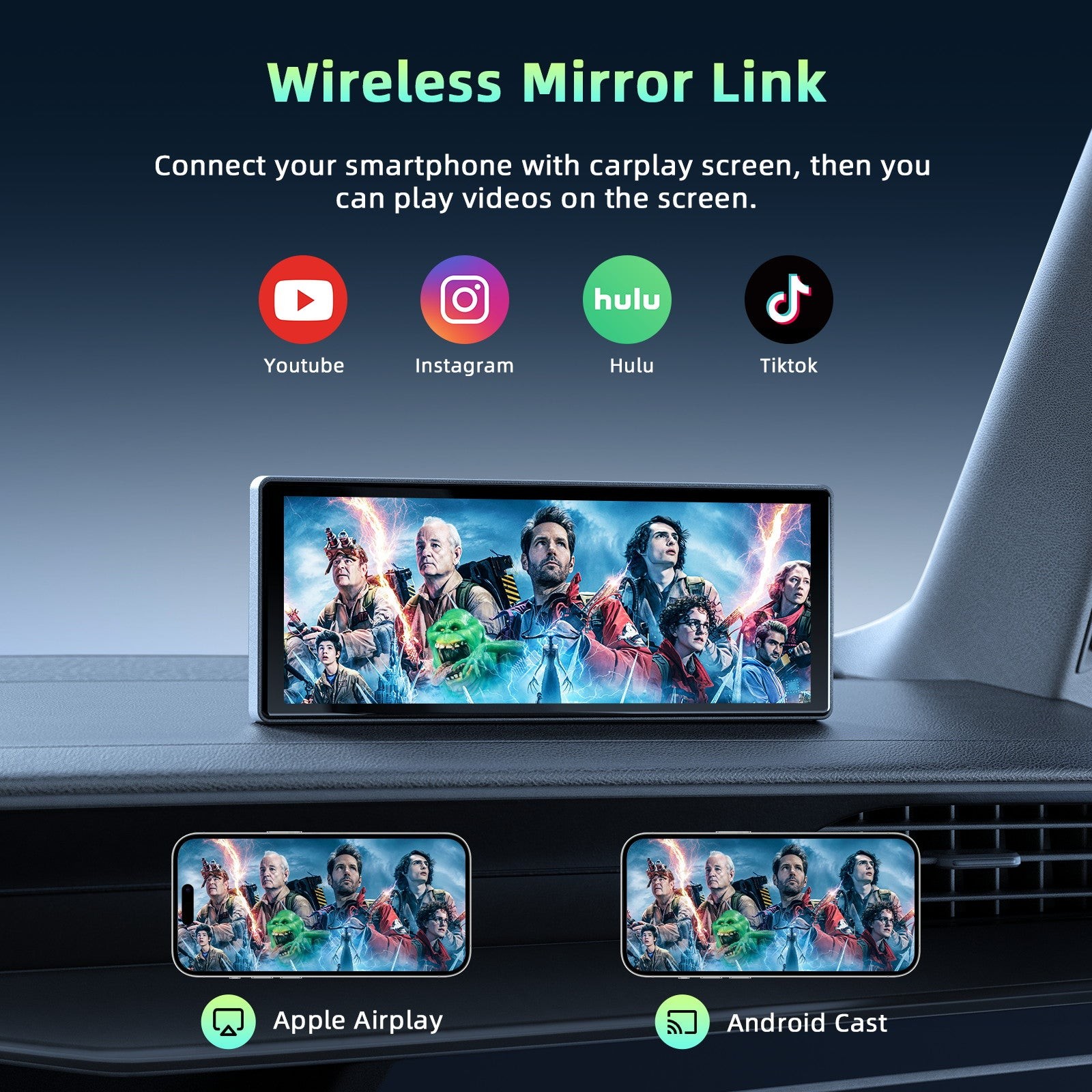 10.26" Portable Car Wireless Apple CarPlay Android Auto FM Touch Screen Radio