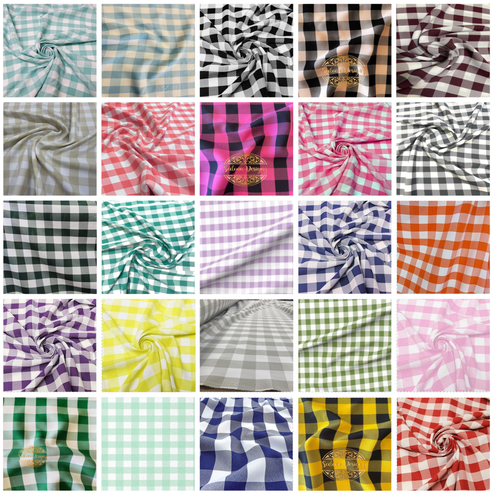 60" Wide Checkered Gingham Buffalo Check Polyester Poplin Fabric - 1"x1" Checks