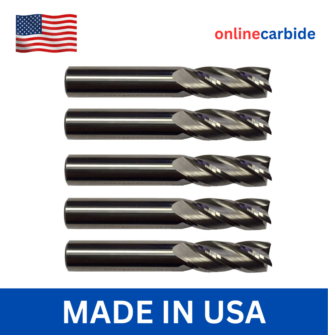 5 Pack 1/8" Solid Carbide End Mills – 4 Flute Center Cutting CNC USA Made