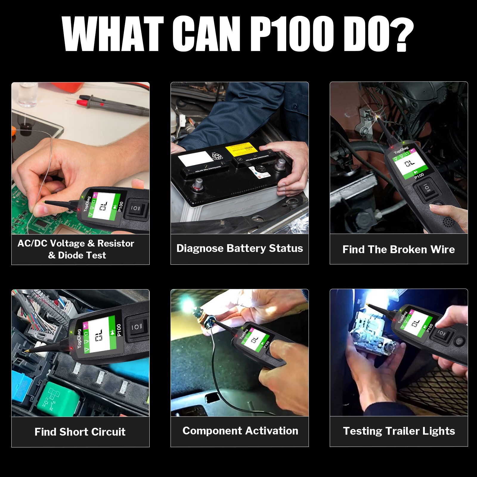 TopDiag P100 12V 24V Electrical Car Circuit Tester Power Probe Diagnostic Tool