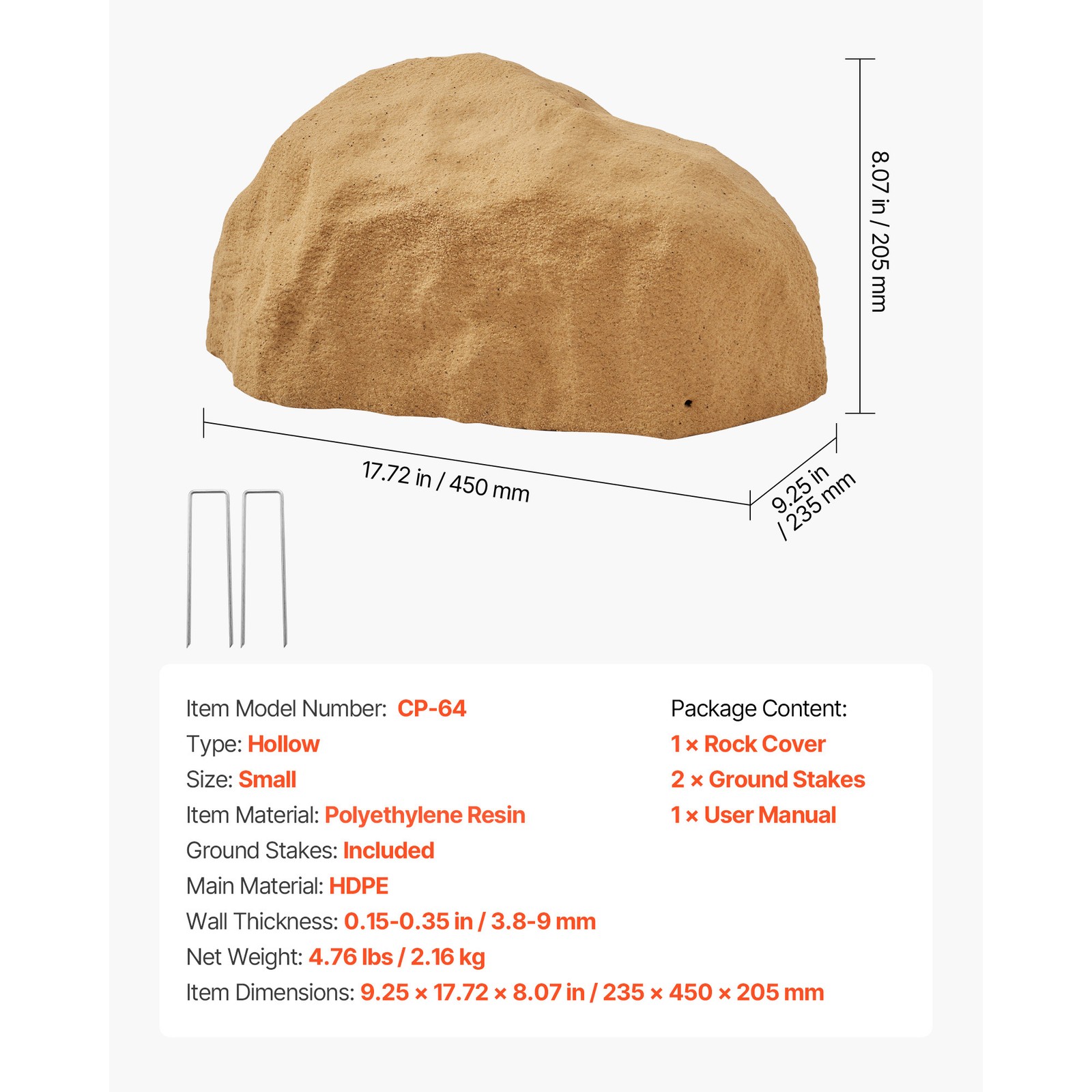 Uimoso Faux Landscape Rock Cover, Realistic Lightweight Sand Yellow S