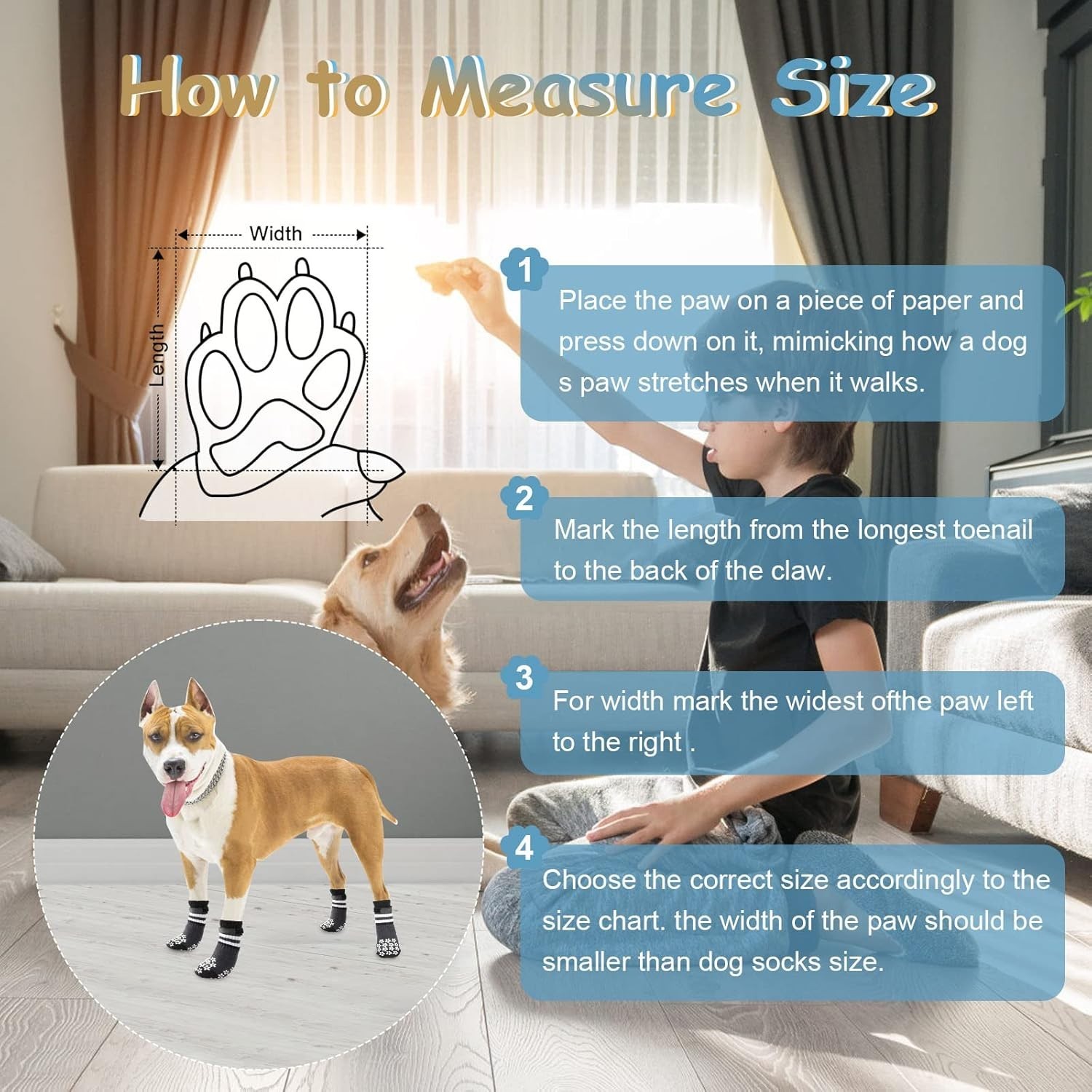 Double Side Anti-Slip Dog Socks 3 Pairs Dog Grip Socks with Adjustable Strap (M)