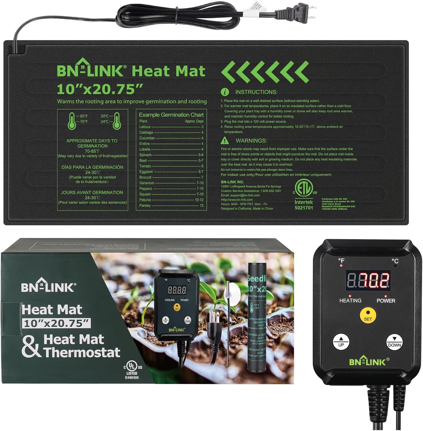 BN-LINK Seedling Heat Mat Heating Pad + Digital Thermostat Controller Combo Set