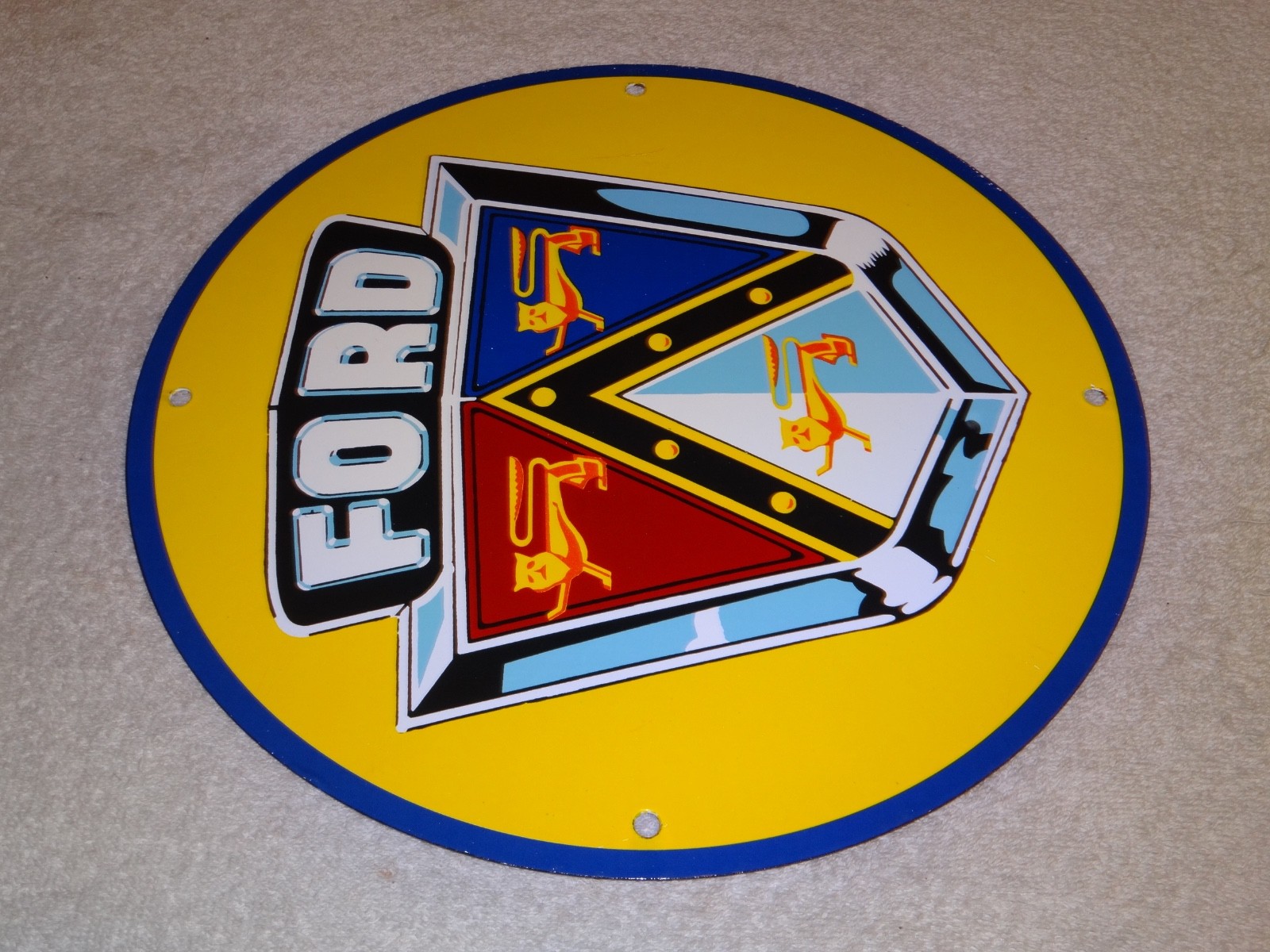 VINTAGE FORD MOTOR CO. JUBILEE LION PORCELAIN METAL CAR TRUCK GASOLINE OIL SIGN!