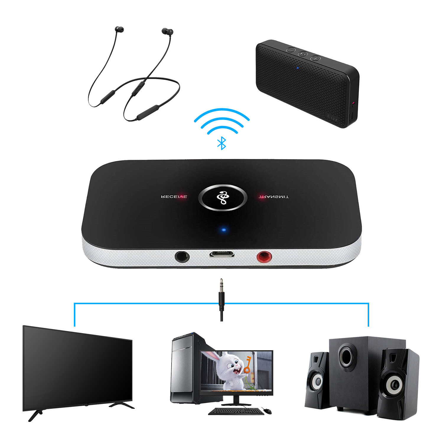 home audio/Bluetooth transceiver wireless RCA to 3.5mm auxiliary audio adapter