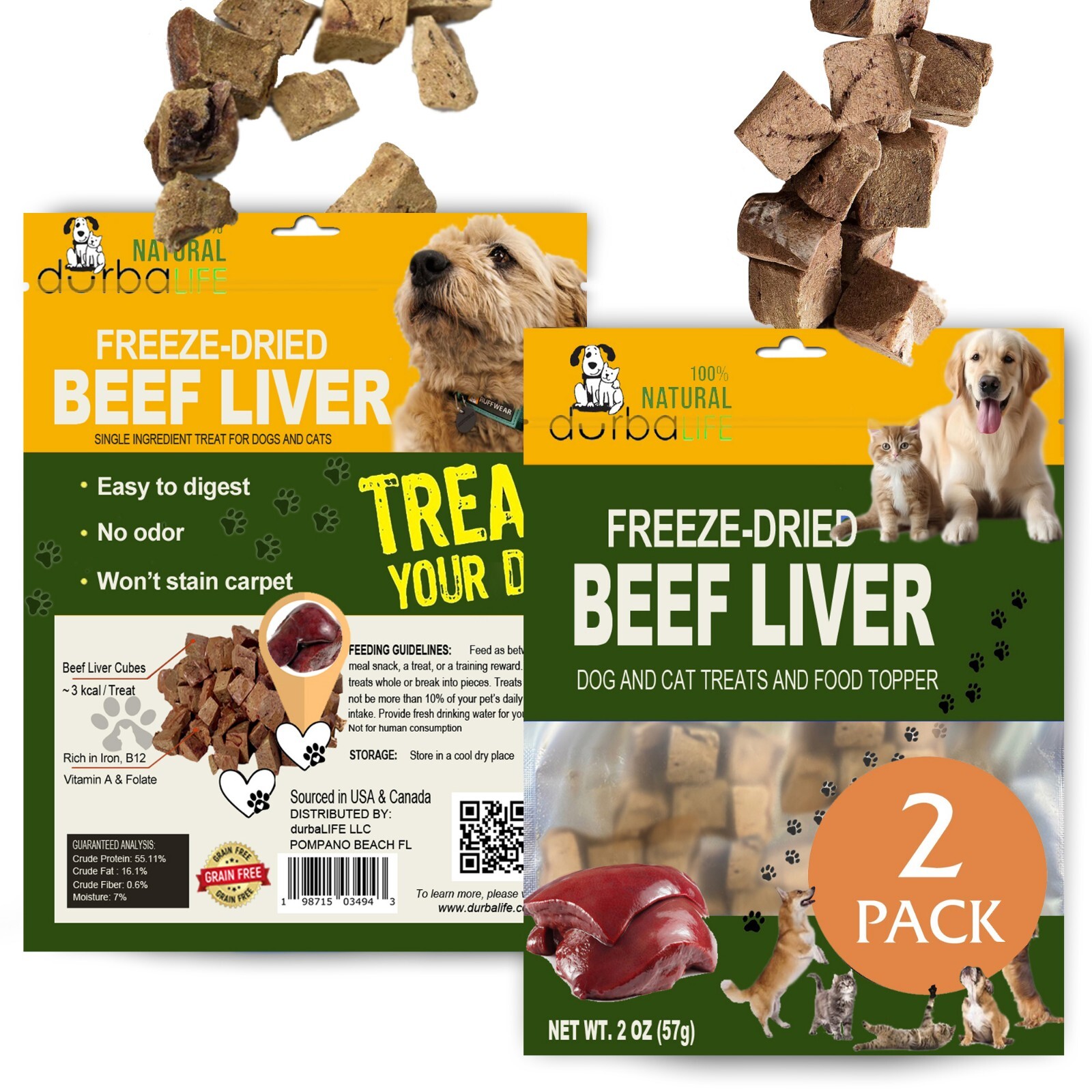 Freeze Dried Beef Liver Dog & Cat Treats Food Topper Single Ingredient (2-Pack)