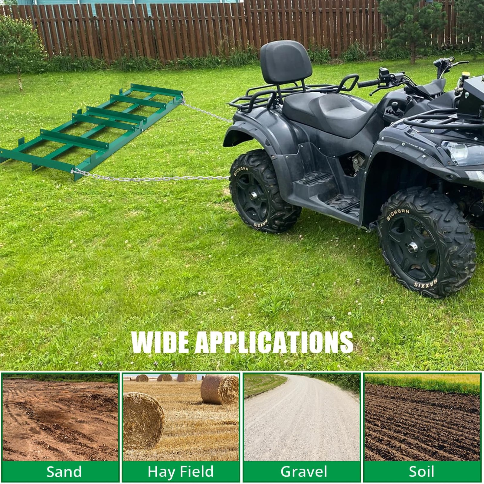 8 FT Drag Harrow Driveway Grader Heavy Duty Tow Behind Lawn Rake for ATV, UTV