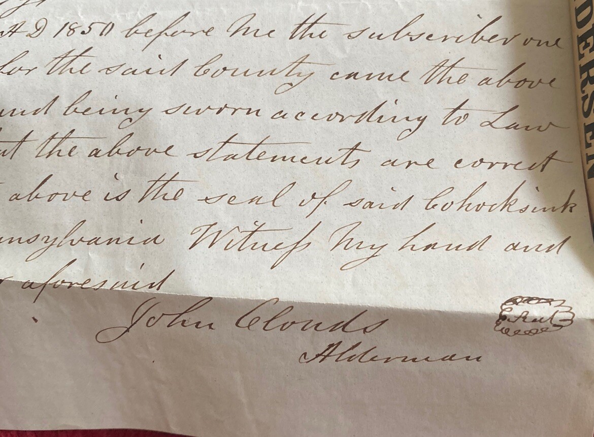 Antique 19th Century 1851 Cohocksink Beneficial Society Pennsylvania Judgement