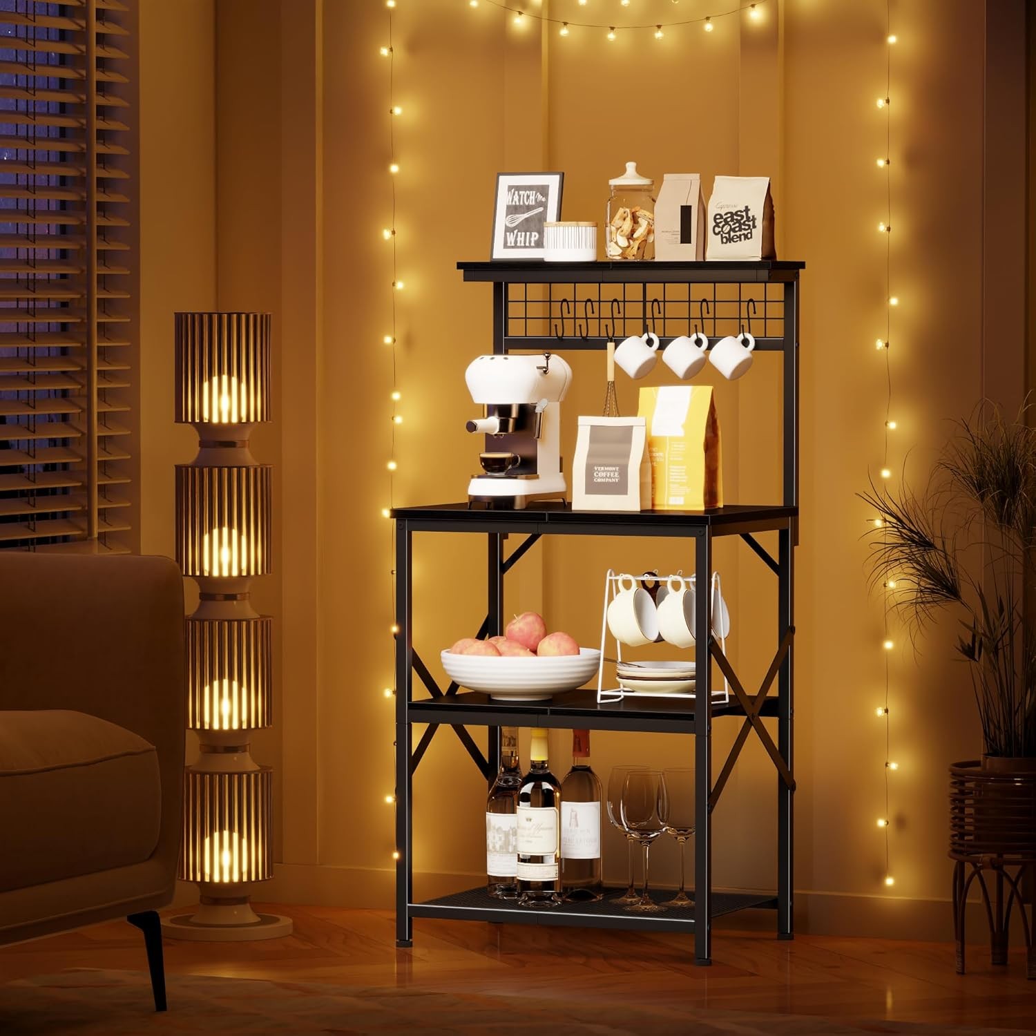 Kitchen Bakers Rack with Hutch,Coffee Stand with Storage 4 Tiers