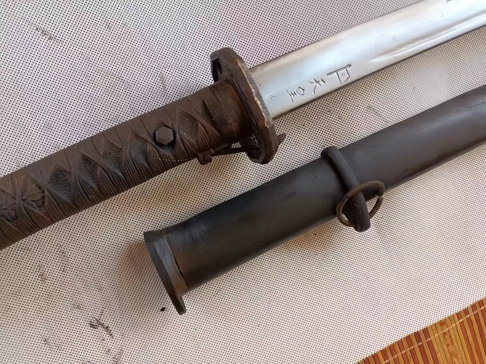 Vintage Military Sword Japanese Samurai Katana Copper Handle Metal Scabard