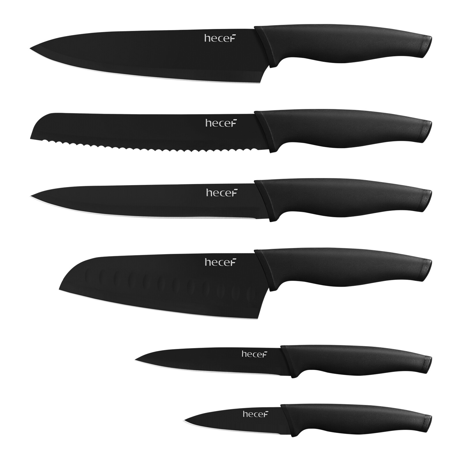 7 Pcs Black Oxide Knife Set w/ Acacia Wood Strong Magnetic Protect Knife Strip