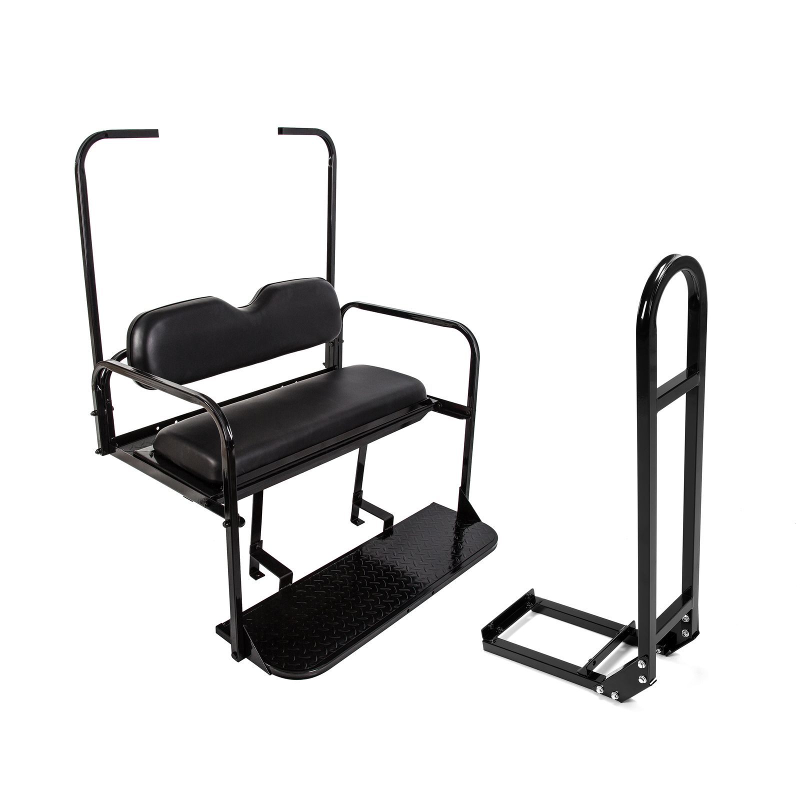 Golf Cart Black Rear Flip Folding Seat Kit + Grab Bar For EZGO TXT 1995-Up