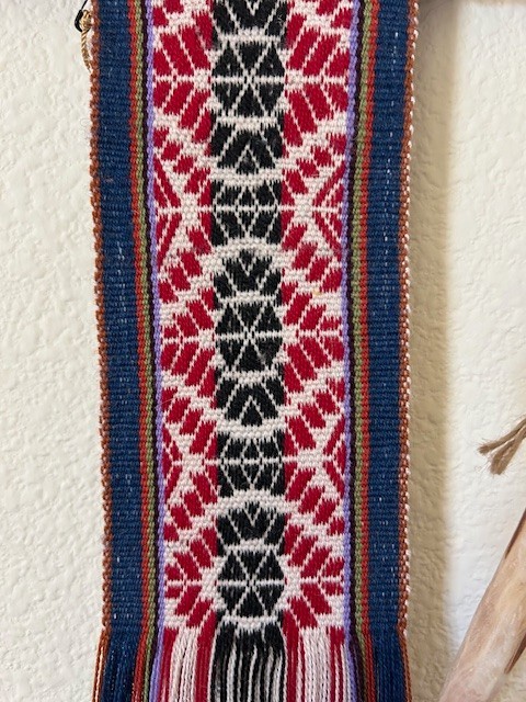 Vintage Peruvian textile, hanging hand loom, hand woven traditional design